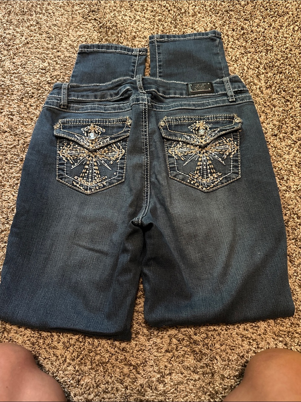Earl Jeans Dark Blue Bootcut Jeans with Embellished Back Pockets